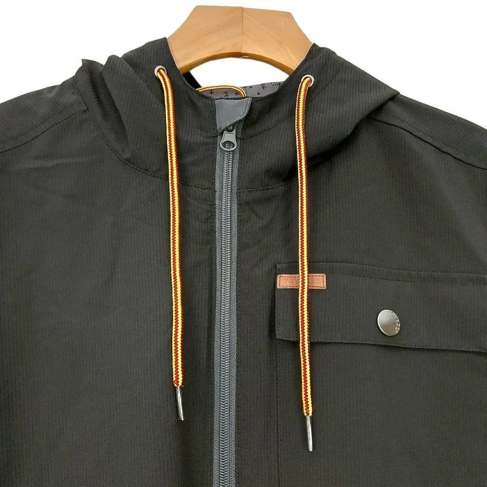 Voyager Windbreaker Jacket Mens Medium Gray Black Hooded Full Zip Waterproof